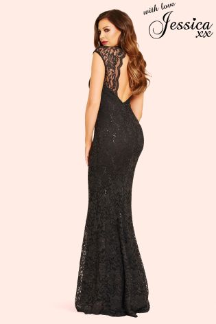 Jessica Wright Sequin Lace Maxi Dress